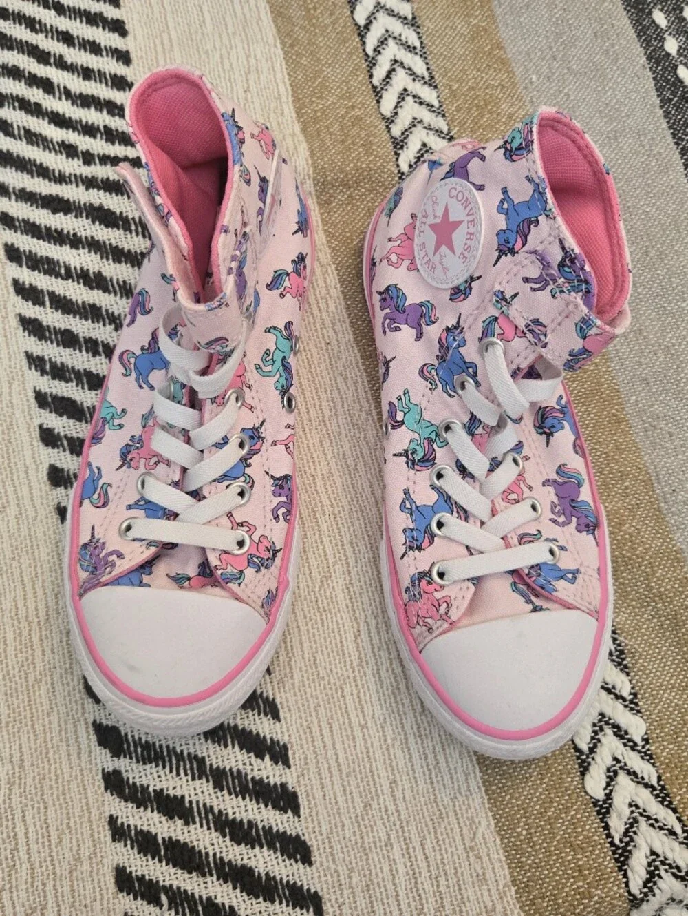 Converse Pink Unicorn Youth High Top Sneakers with White Accents Girls Size 3